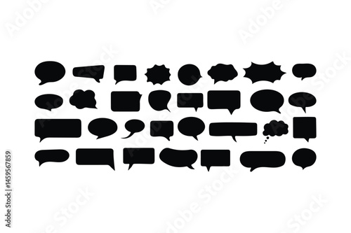 Empty Speech Bubble Vector Set Comic Cartoon Text Boxes, Pop Art Doodle Frames, Chat Balloons and Silhouettes for Labels, Posters, Stickers
