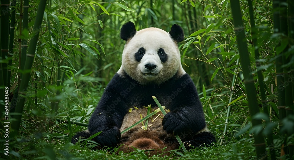 Giant Panda Eating Bamboo in Forest | Wildlife Conservation and Nature Photography Giant Panda Eating Bamboo in Forest | Wildlife Conservation and Nature Photography