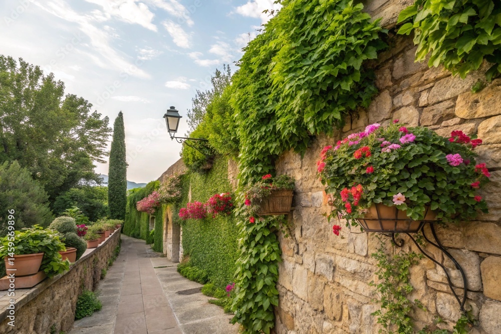 Garden wall with plants - generated by ai Garden wall with plants - generated by ai