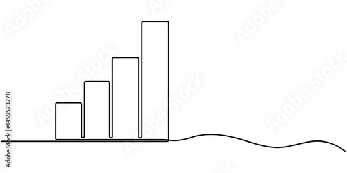 growing graph continuous one line drawing, Growing graph in continuous line drawing style. Line art business chart icon. Vector illustration. Abstract background.                                      