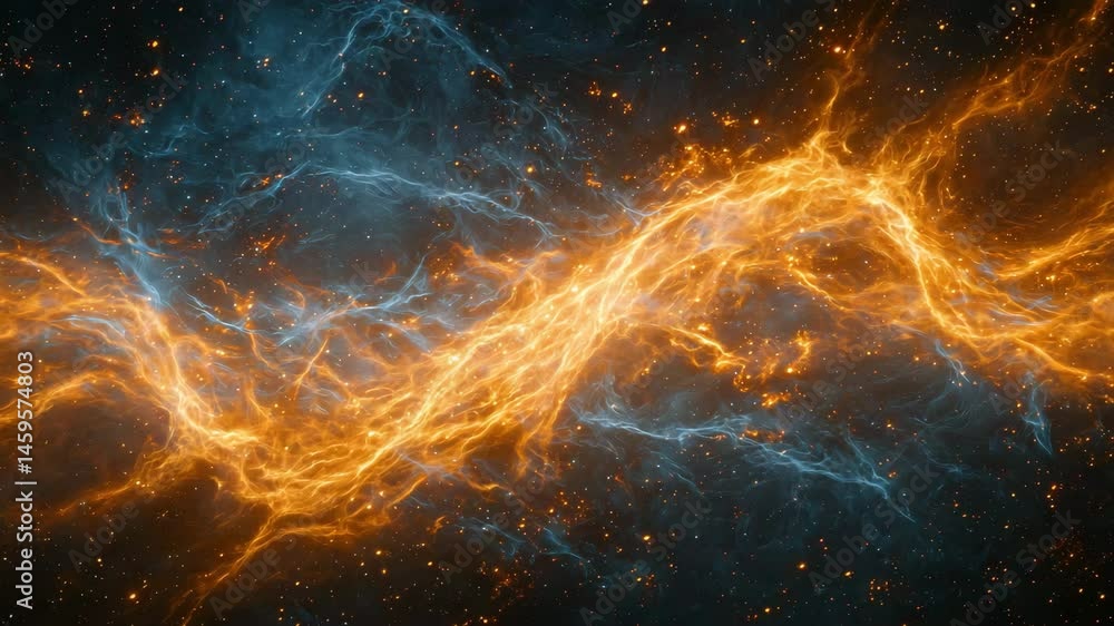 Stunning cosmic nebula filled with vibrant orange and blue stars in an expansive galactic scene Stunning cosmic nebula filled with vibrant orange and blue stars in an expansive galactic scene
