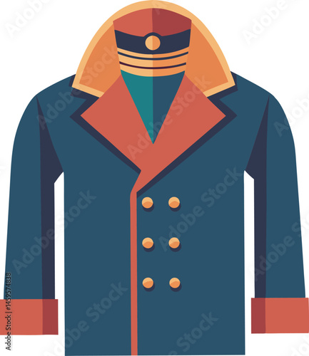 A stylish peacoat vector art illustration showcasing a classic double-breasted design, perfect for fashion projects, advertisements, and seasonal promotions.