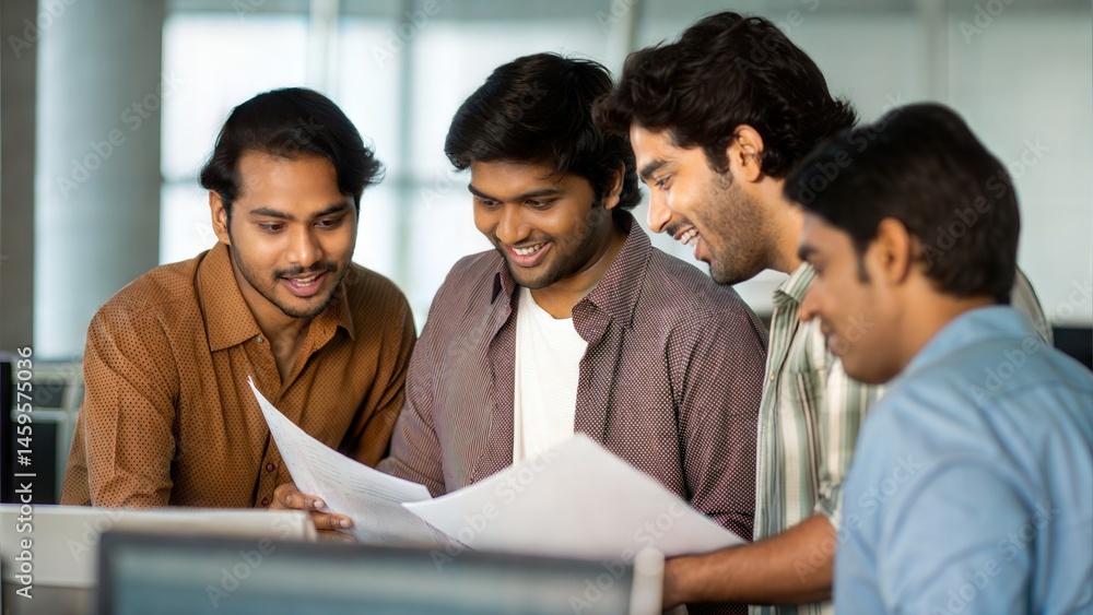 Indian Office Workers Reviewing Charts in Casual Group Conversation
Indian Office Workers Reviewing Charts in Casual Group Conversation