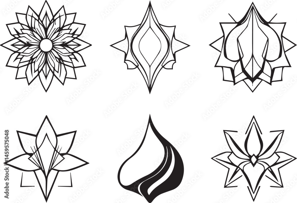 Obraz premium A set of vector elements, modern flat design with intricate black lines and futuristic aesthetics of sharp angles and smooth curves, simple two-dimensional shapes, soft dreamy atmosphere and high tech