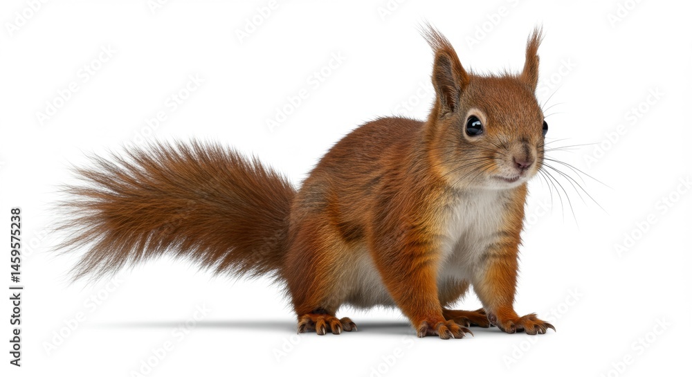 Obraz premium Alert Red Squirrel Standing Tall Awaiting Action Adorable Wild Animal with Fluffy Tail in Natural Habitat Wildlife Photography Perfect for Nature and Animal Lovers