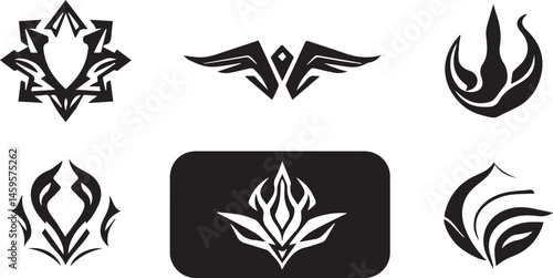 A set of vector elements, modern flat design with intricate black lines and futuristic aesthetics of sharp angles and smooth curves, simple two-dimensional shapes, soft dreamy atmosphere and high tech