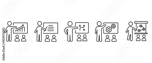 Business line icon set. Business mentor icon, Leader. Entrepreneur outline icon collection. UI thin vector icon set in transparent background. Editable stroke