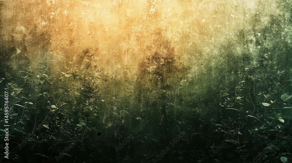 Fototapeta premium Misty forest, warm light filtering through foliage