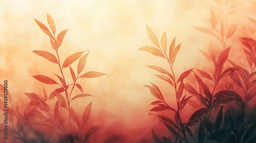 Misty leaves bathed in warm light