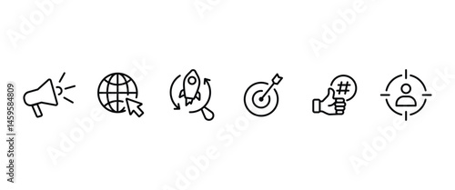 Simple Digital marketing icon set. Containing marketing, online advertising, objective, seo, social media and target icons. Vector illustration in transparent background. Business icon set. Editable