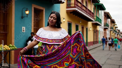 Stylish Colombian woman enjoying the lively streets of Colombia