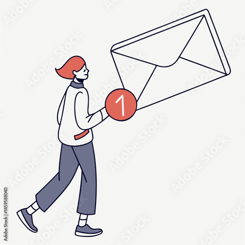 Illustration of a person holding a notification envelope for digital communication and engagement