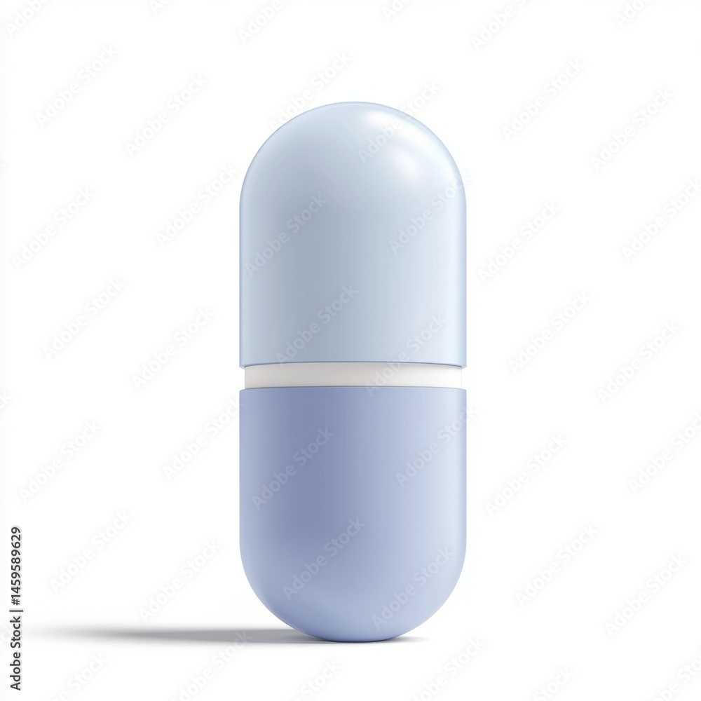 Light-purple capsule pill, split in half, studio shot Light-purple capsule pill, split in half, studio shot