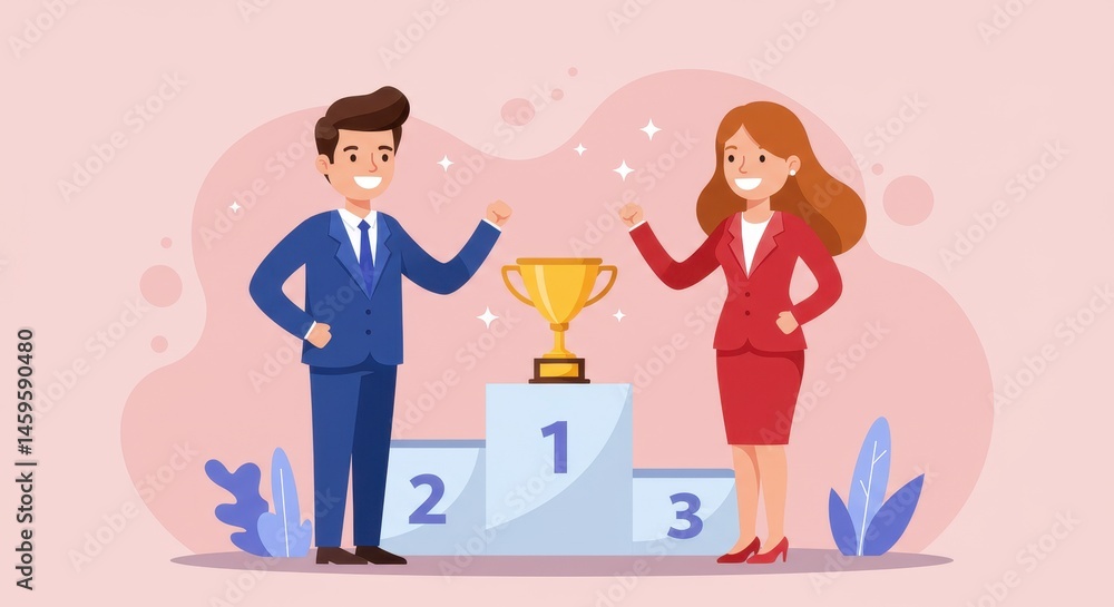 Celebrating Success: A Dynamic Duo Achieves Victory on the Podium Celebrating Success: A Dynamic Duo Achieves Victory on the Podium