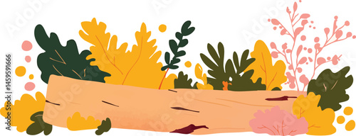 Wooden log with foliage ill...