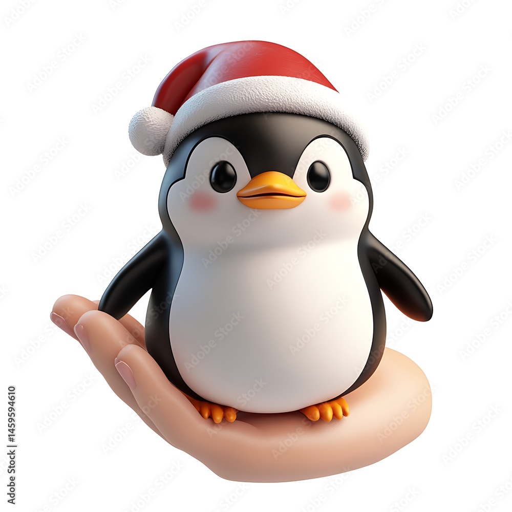 Obraz premium Cute penguin christmas hat handheld illustration