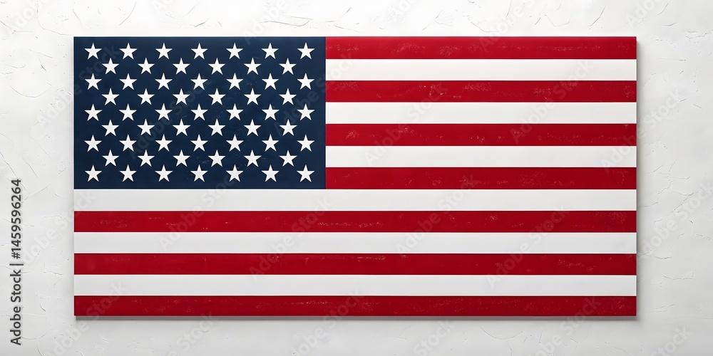 Naklejka premium Patriotic Canvas Depicting The American Flag With Red White And Blue Stripes And Stars Against AWhite Textured Background