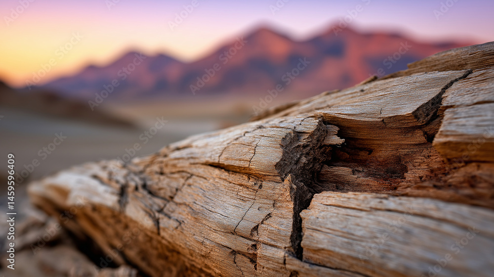 Weathered wood against a desert sunset landscape Weathered wood against a desert sunset landscape