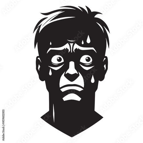 Stressed Nervous Face silhouette with fearful lines – Nervous Face illustration – Minimalist Nervous Face vector – Nervous Silhouette


