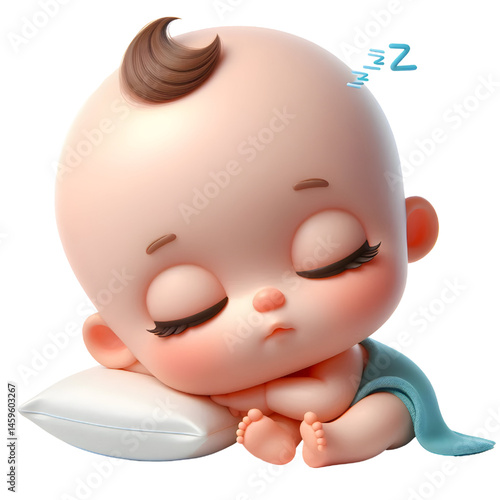 Cute 3d baby character sleeping isolated on white background