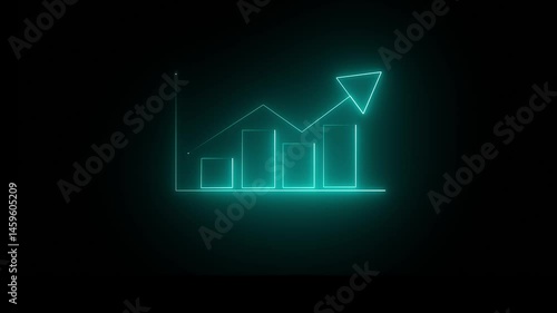 Glowing neon business graph chart icon animation background. Business graph up to down arrow animation. Financial and business concept.