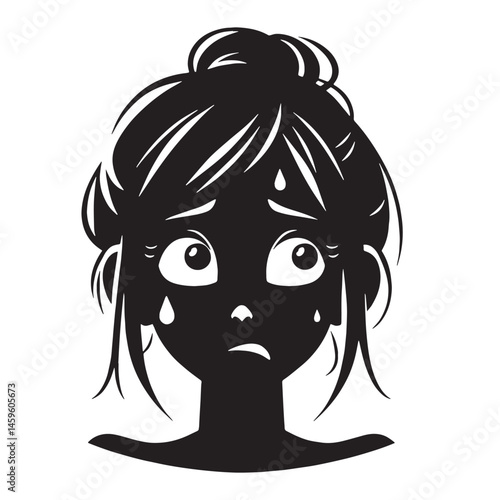 Tense Nervous Face silhouette with uncertain expression – Nervous Face illustration – Minimalist Nervous Face vector – Nervous Silhouette

