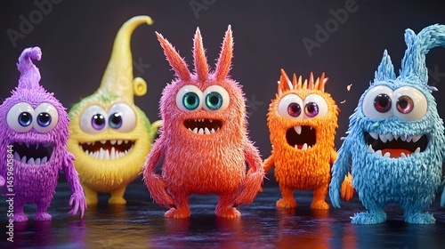 Colorful creatures in a playful group portrait.