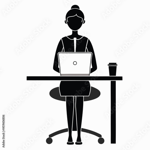 Businesswoman Working at Desk with Laptop and Coffee