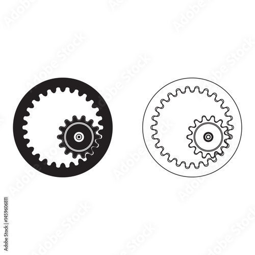 Internal gear vector illustration with outline and solid  silhouette styles, ideal for mechanical designs, technical manuals, and engineering diagrams.