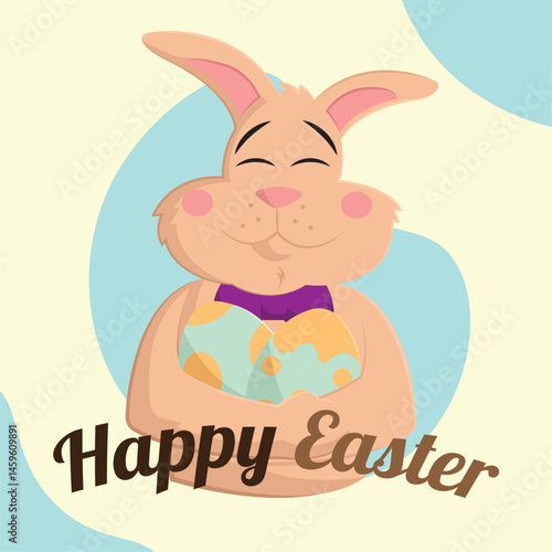 Bunny smiles with Easter eggs. Vector
