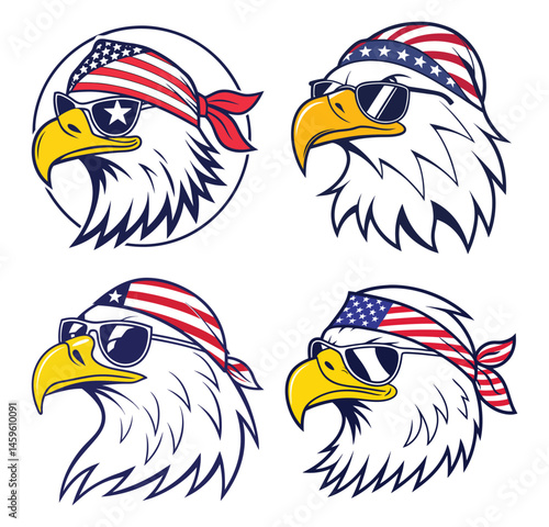 American bald eagle wearing sunglasses and bandana for freedom celebration