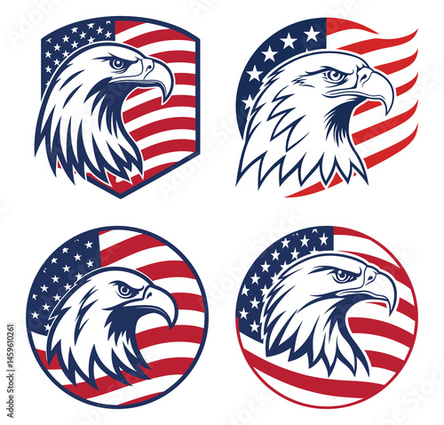 American bald eagle shows courage over a flag background