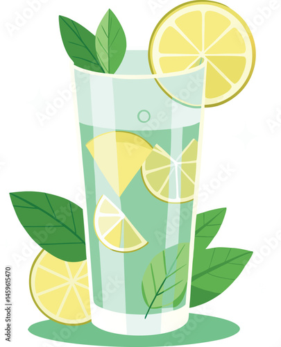 A refreshing glass of lemonade or a vibrant cocktail with lime and mintA refreshing glass of lemonade or a vibrant cocktail with lime and mint