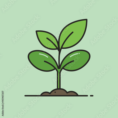 Young plant growing in soil against a soft green background  
