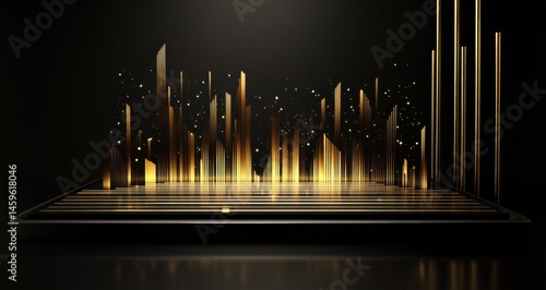 Innovative Stock Market Chart Award in Isolated Infographic Style, Gold and Black infograhic