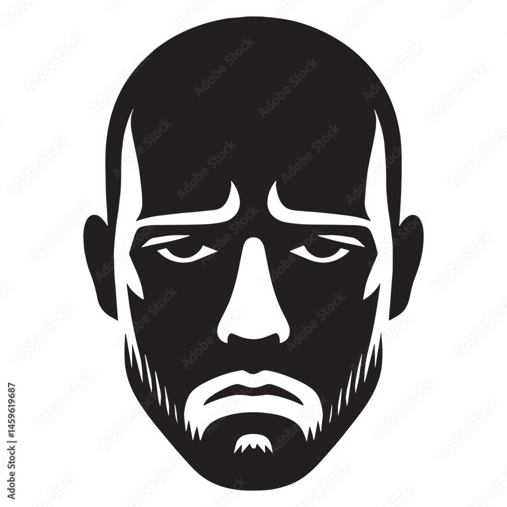 Fototapeta premium Melancholic Sad Face silhouette with clear sadness – Sad Face illustration – Minimalist Sad Face vector – Sad Silhouette