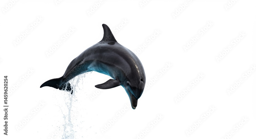 Obraz premium Majestic Dolphin Leaping from the Ocean Against a Pristine White Backdrop Captures Marine Life's Agility and Grace, Showcasing the Beauty of Aquatic Mammals