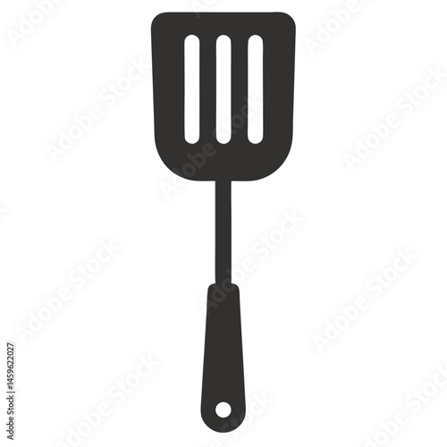 Black Silhouette Slotted Spatula Kitchen Utensil Icon on White Background
