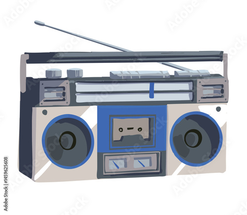 レトロなカセットテーププレイヤーのイラスト 青