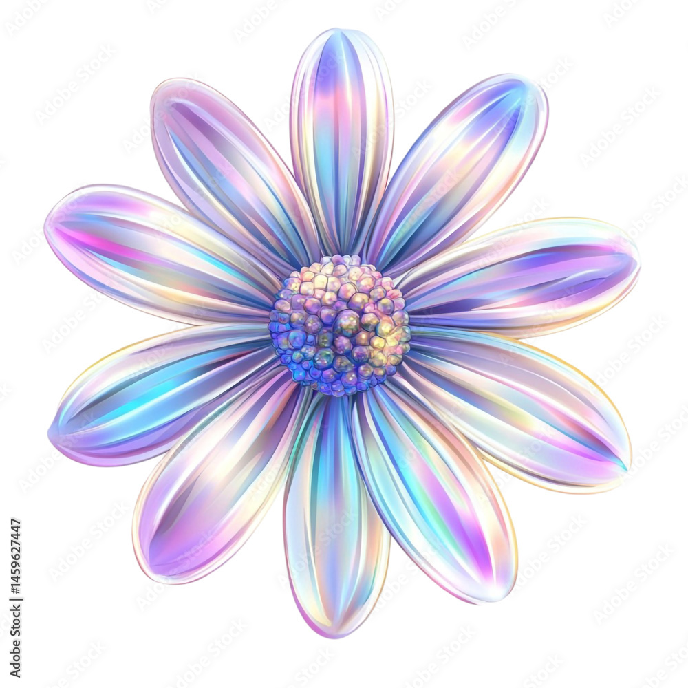 Iridescent flower blossom vibrant petals soft glow digital art