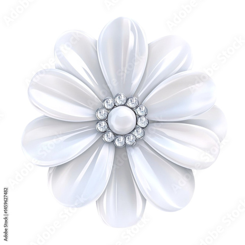 Obraz na płótnie Elegant white flower brooch adorned with a pearl and diamonds a beautiful accessory w salonie