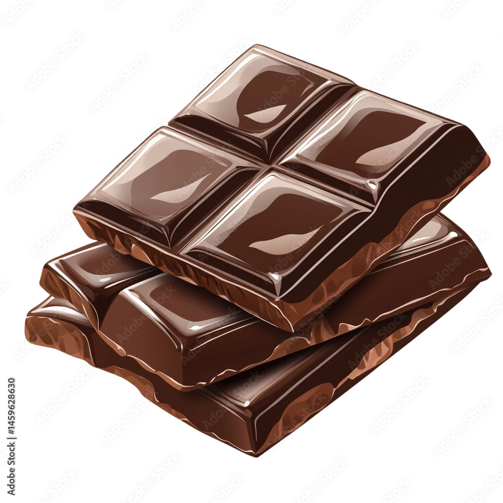 Delicious dark chocolate squares stacked high a sweet treat indulgence