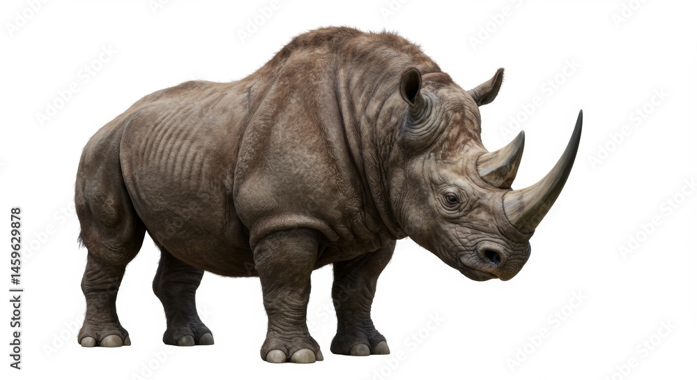Obraz premium Majestic rhinoceros standing tall with its powerful build and impressive horns showcasing its strength and resilience in the animal kingdom wildlife photography