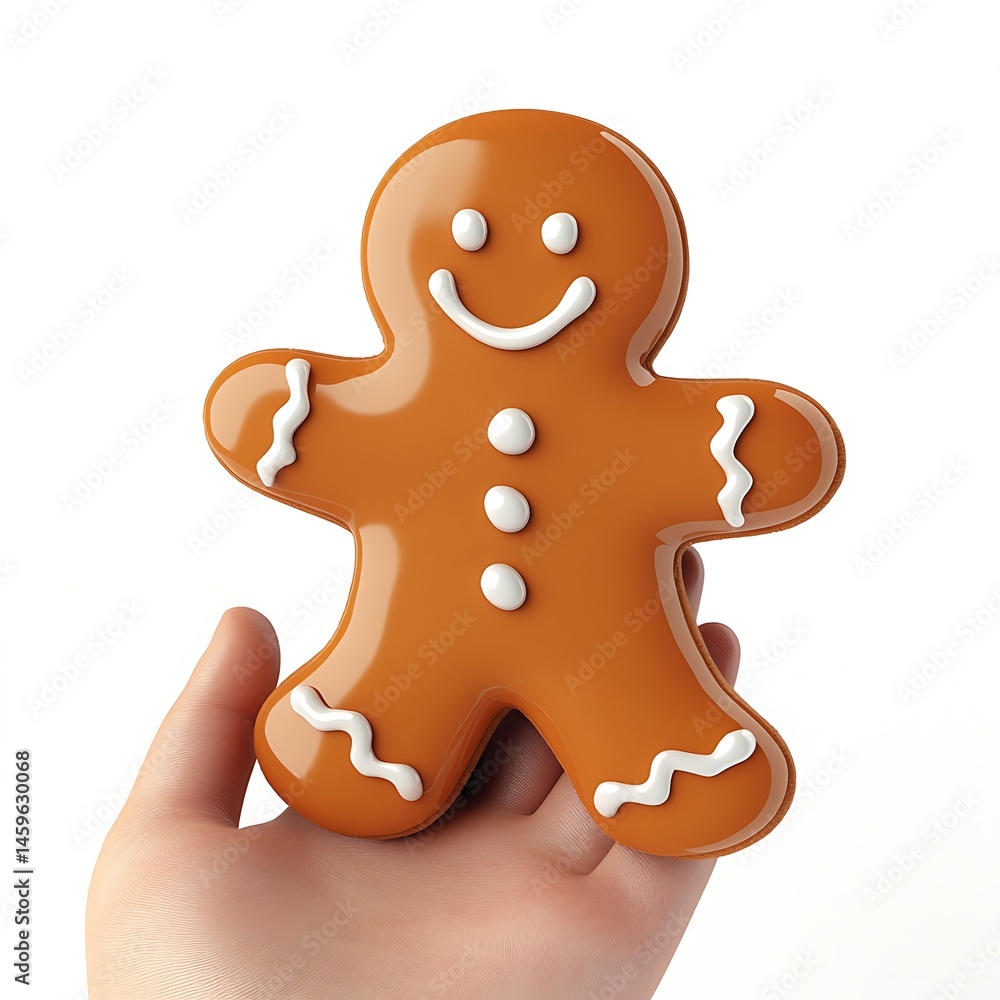 Gingerbread cookie held in hand Gingerbread cookie held in hand