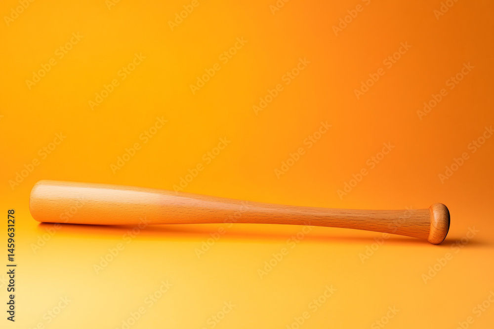 Baseball Bat on Orange Background. A wooden baseball bat rests horizontally against a vibrant orange background, captured with soft lighting and a shallow depth of field. Baseball Bat on Orange Background. A wooden baseball bat rests horizontally against a vibrant orange background, captured with soft lighting and a shallow depth of field.