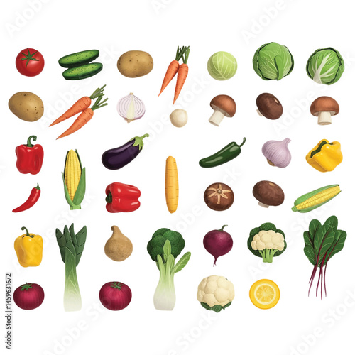 Set of Fresh Colorful Vegetables – Vector Illustration Collection on White Background