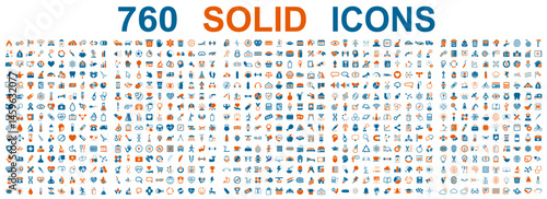 Big set solid two-color icons: business, technology, shopping, development, management, marketing, medical, ecology, industry. Collection of various icons
