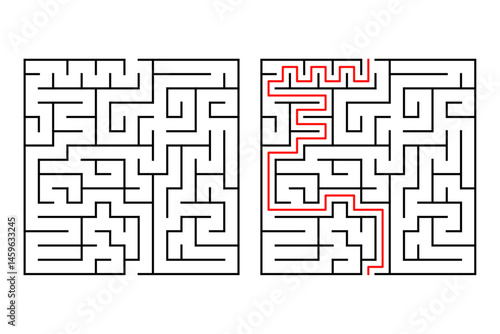 Square maze, simple logic game with labyrinths way.