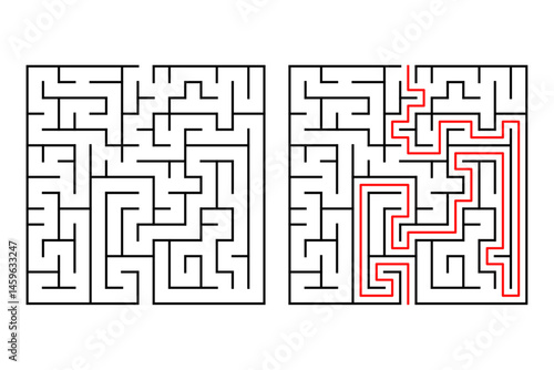 Square maze, simple logic game with labyrinths way.