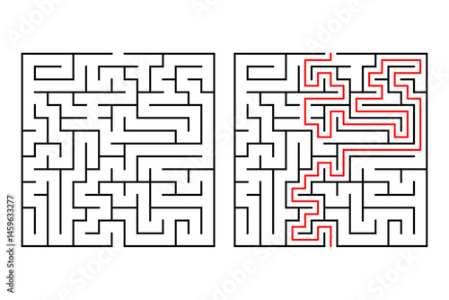 Square maze, simple logic game with labyrinths way.